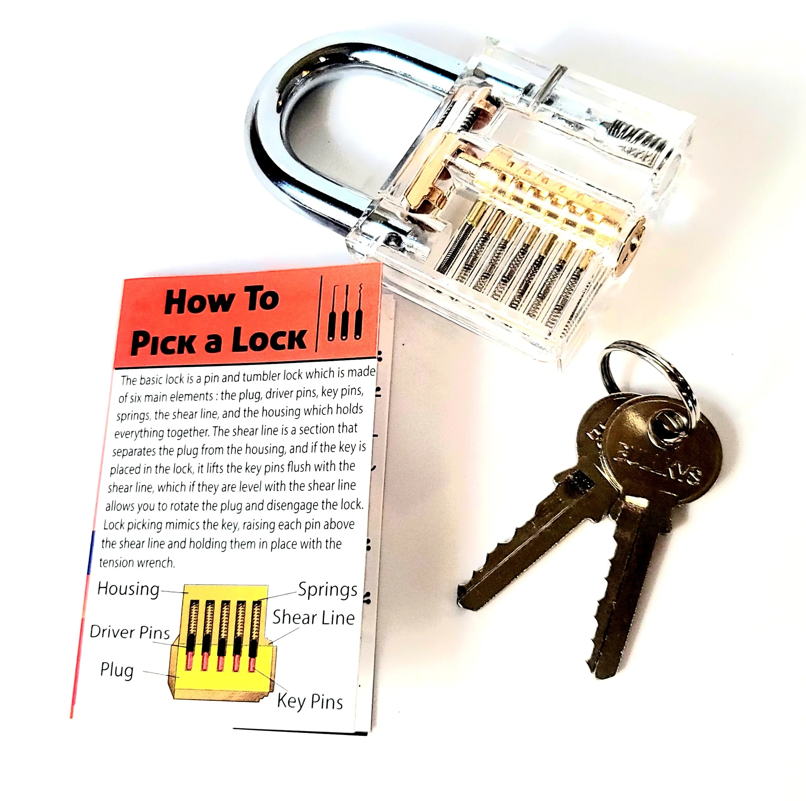 Clear Lock Pick Practice Lock : Includes Free 8 page Wallet Lock Picking Tip Guide