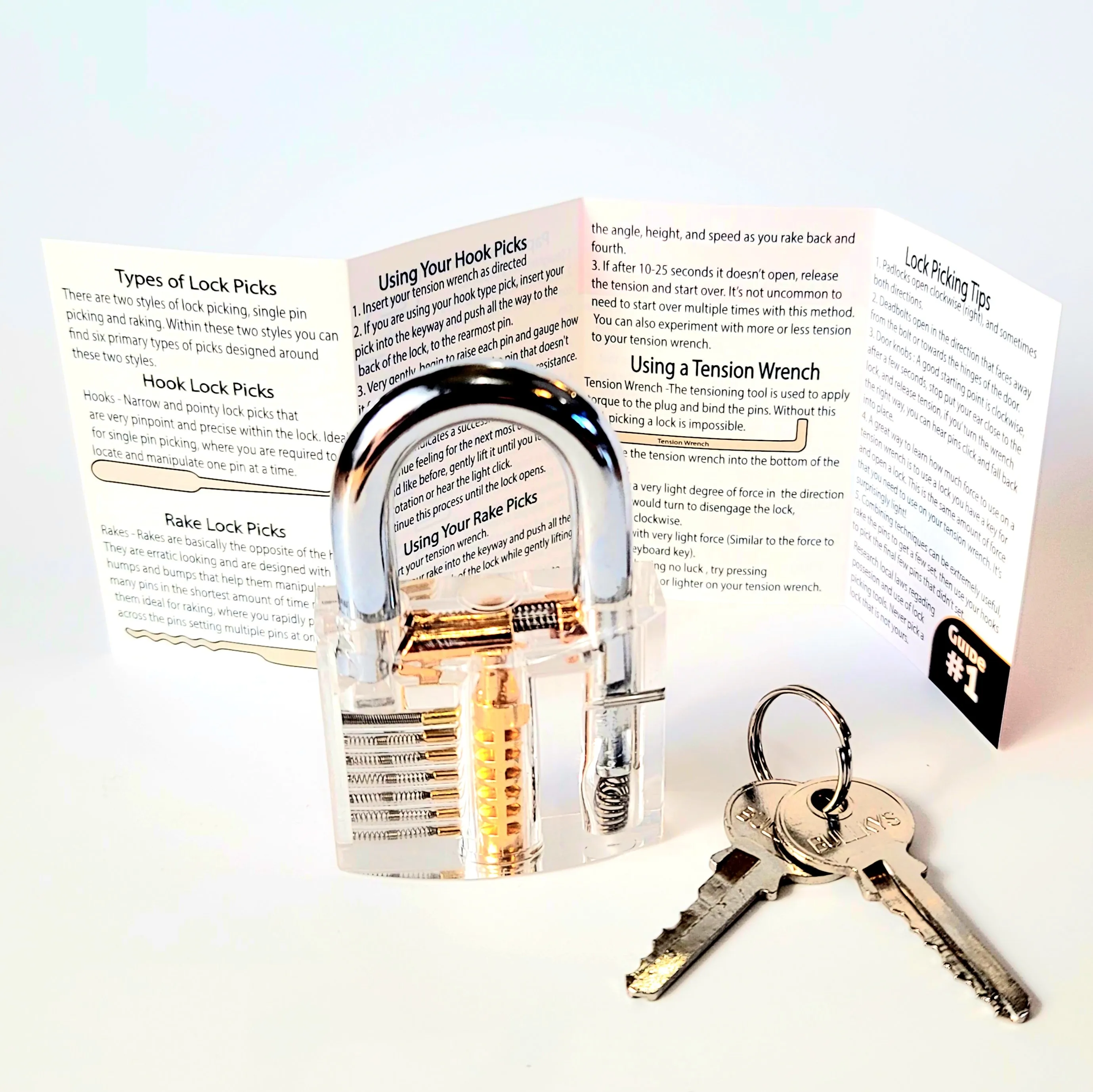 Clear Lock Pick Practice Lock : Includes Free 8 page Wallet Lock Picking Tip Guide