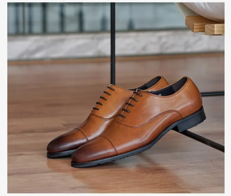 Cognac Brown Cap Toe Oxford Shoes