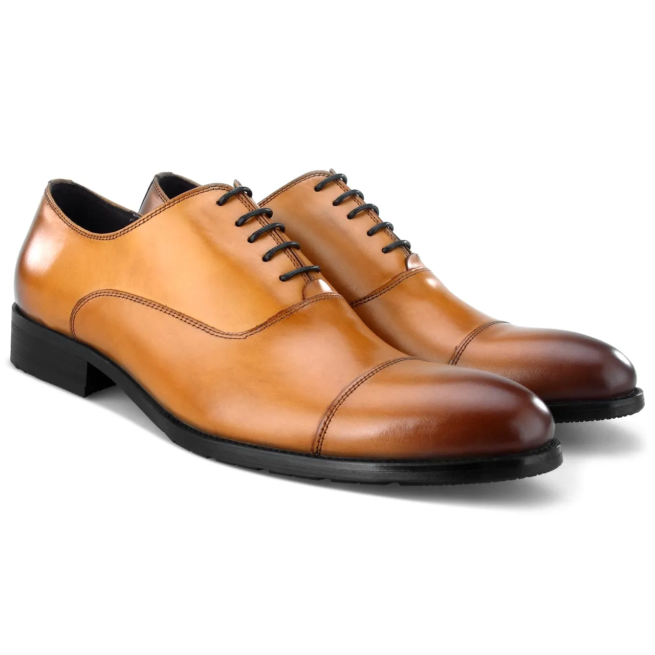 Cognac Brown Cap Toe Oxford Shoes