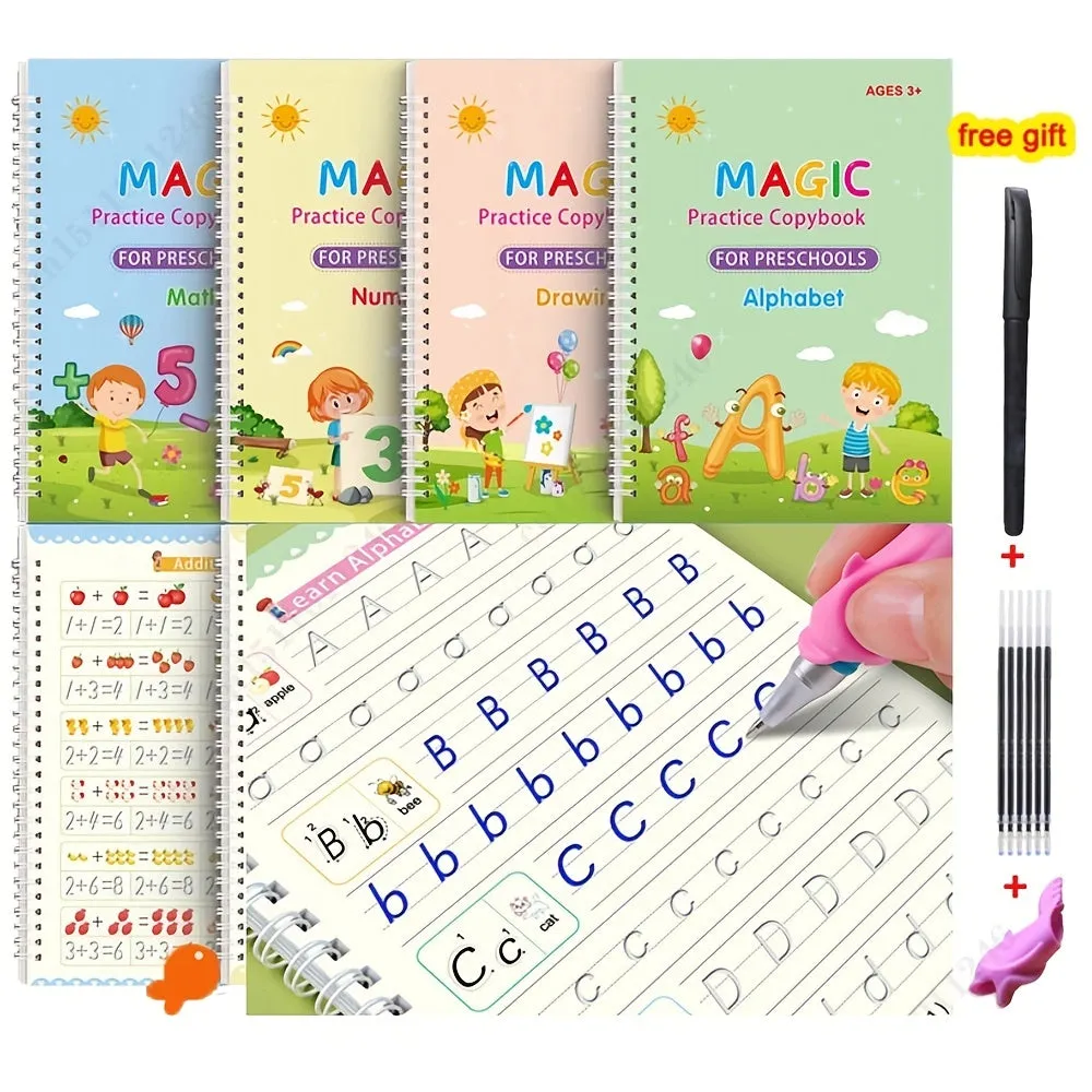 Copy Book Magic Practice Children's Book Reusable Free Wipe Children's Toys Writing Stickers English Copy Book Children's Character Practice Parent Child Education Suitable For Boys And Girls