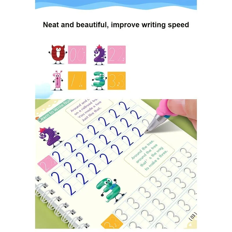 Copy Book Magic Practice Children's Book Reusable Free Wipe Children's Toys Writing Stickers English Copy Book Children's Character Practice Parent Child Education Suitable For Boys And Girls