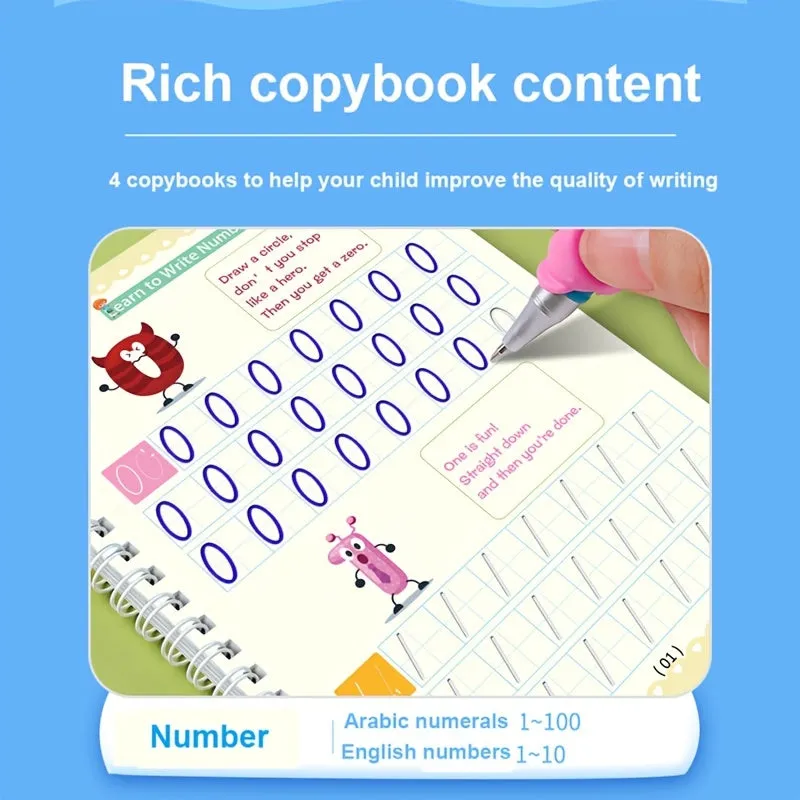 Copy Book Magic Practice Children's Book Reusable Free Wipe Children's Toys Writing Stickers English Copy Book Children's Character Practice Parent Child Education Suitable For Boys And Girls