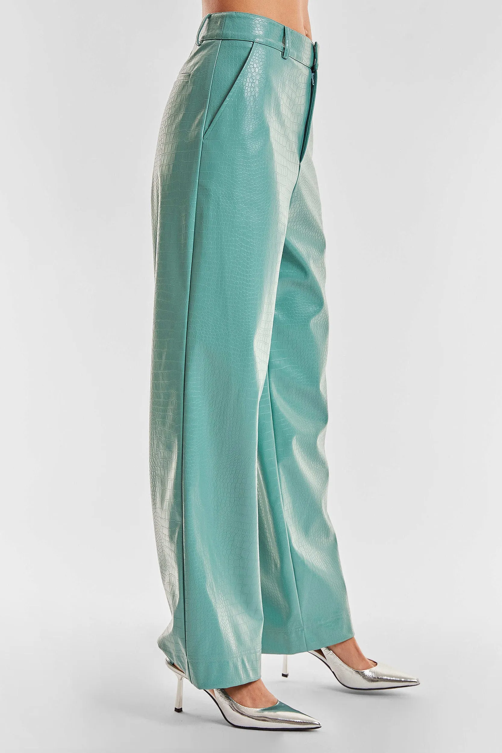 Croco Faux Leather Pant - Sage