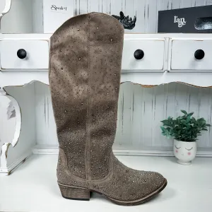 Crystal Studded Boot - Taupe