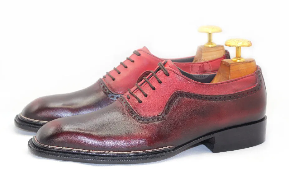 Custom made Red Leather Oxford Lace Up Men Formal Dress whole-cut Handmade Shoes