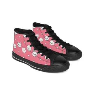 Cute White Kitty Pink Background Women's Classic Sneakers