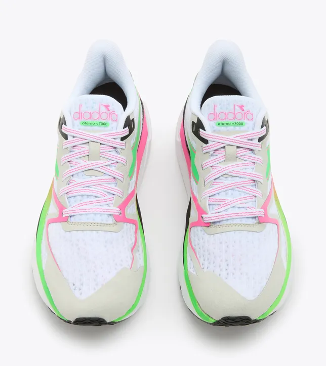 Diadora Women's Atomo V7000- White/Green Fluo/Pink Flu (101.179068)