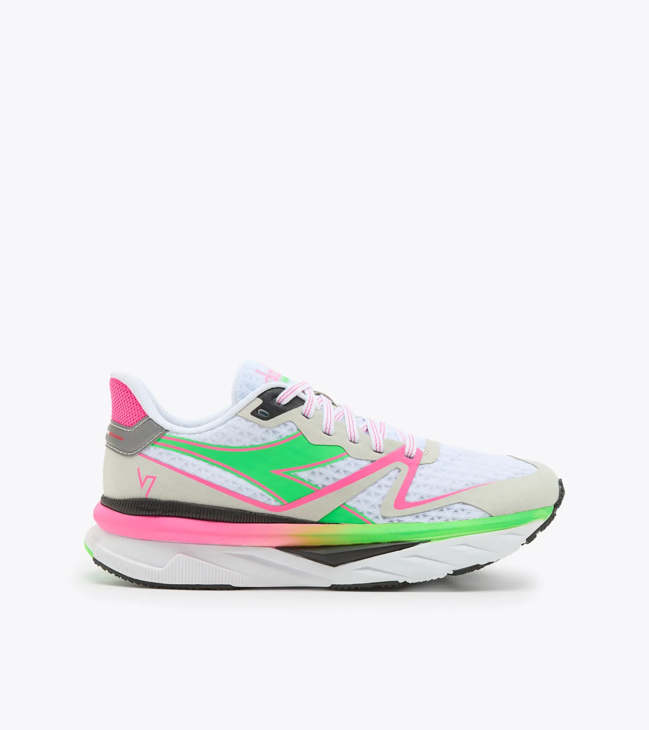 Diadora Women's Atomo V7000- White/Green Fluo/Pink Flu (101.179068)