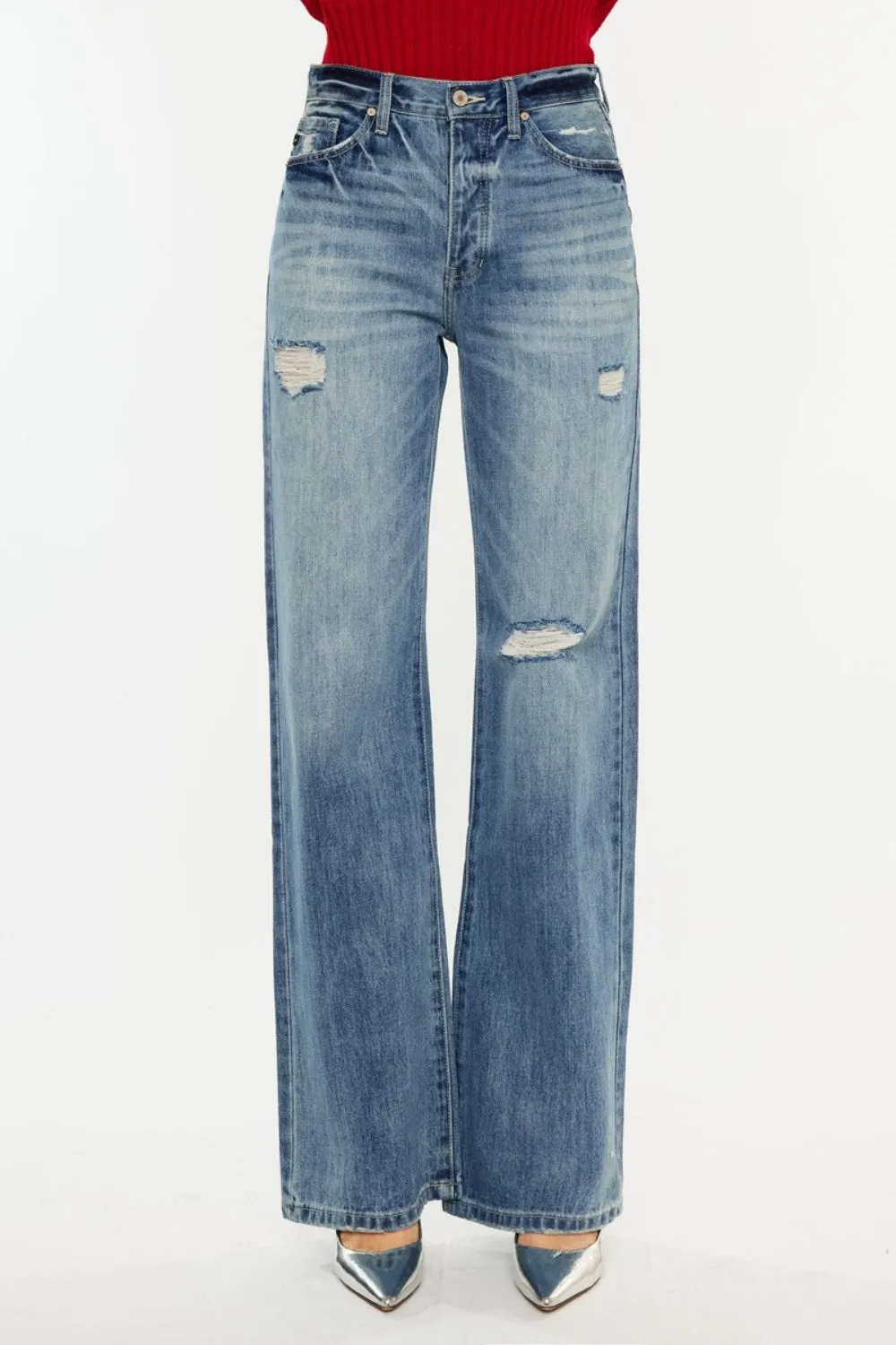 Distressed High Waist Bootcut Jeans