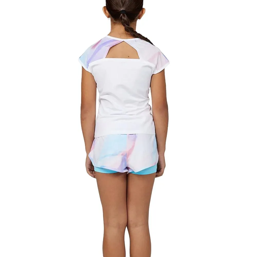 Girls Back Cut-Out Tennis Top White and Watercolor