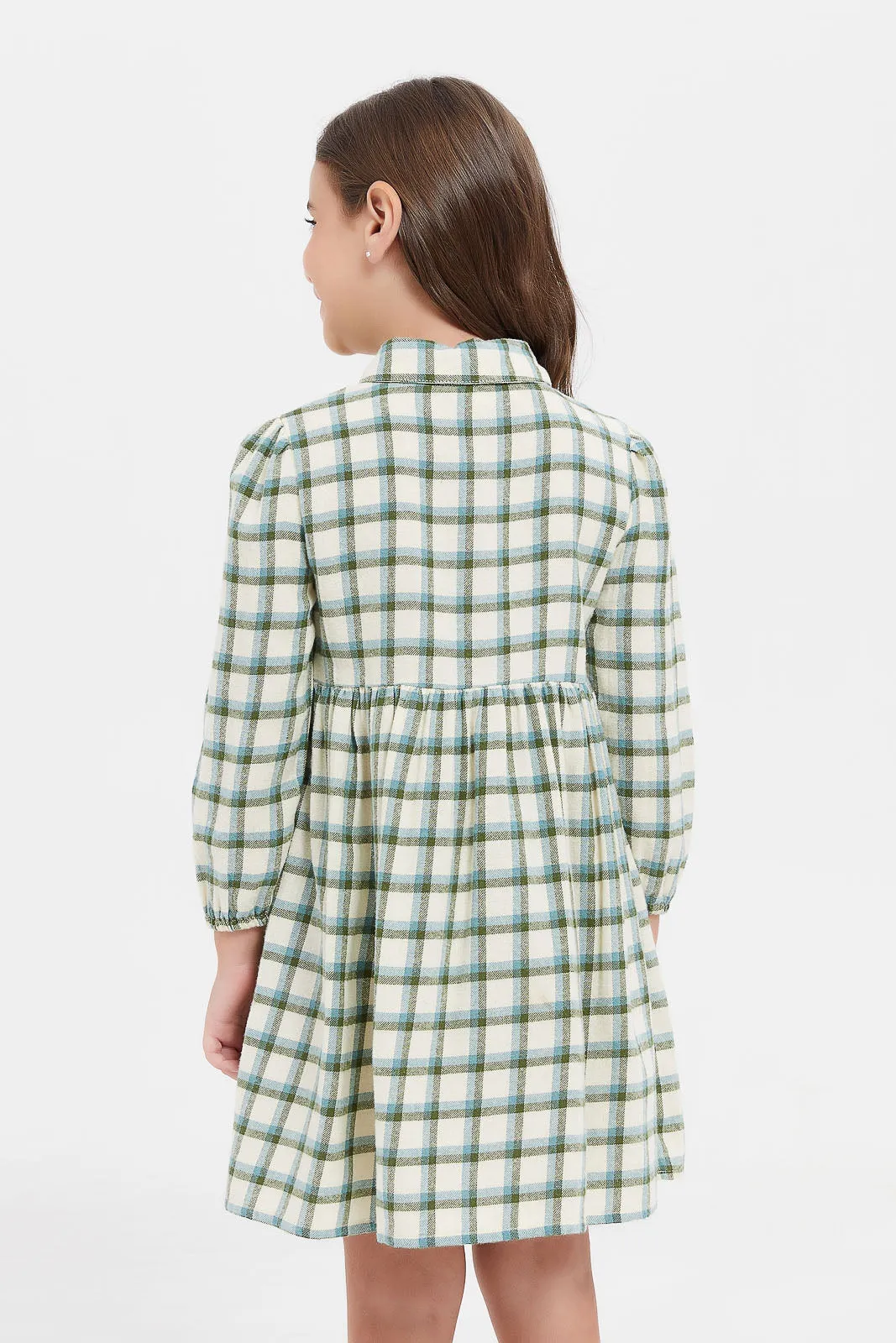 Girls Mint And Cream Check Collar Dress