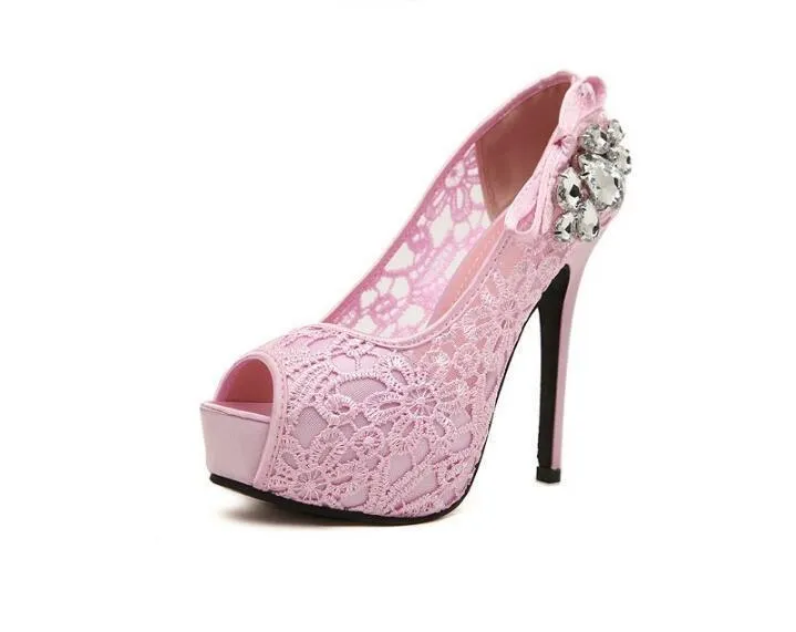 Hand Made High Heels Fish Toe Lace Sexy Wedding Bridal Shoes, SY0110