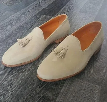 Handmade Men's beige suede loafers, men loafers, casual shoes, driving shoes