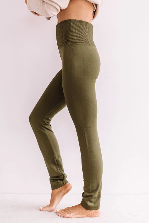 High Waist Fleece Lined Legging in Army Green