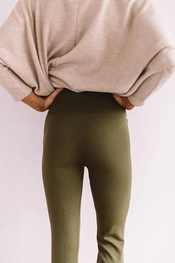 High Waist Fleece Lined Legging in Army Green