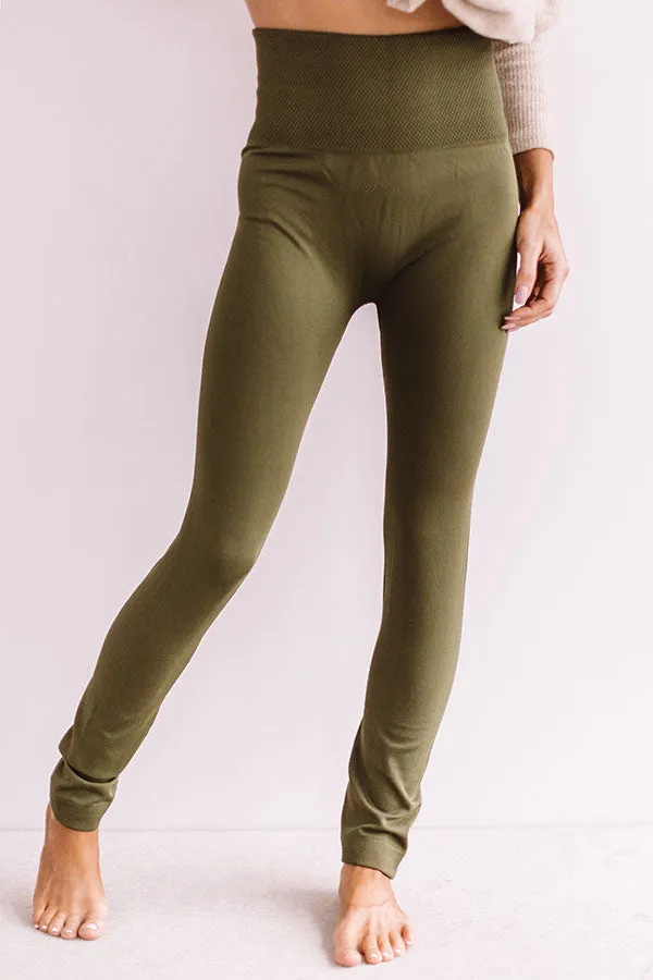 High Waist Fleece Lined Legging in Army Green