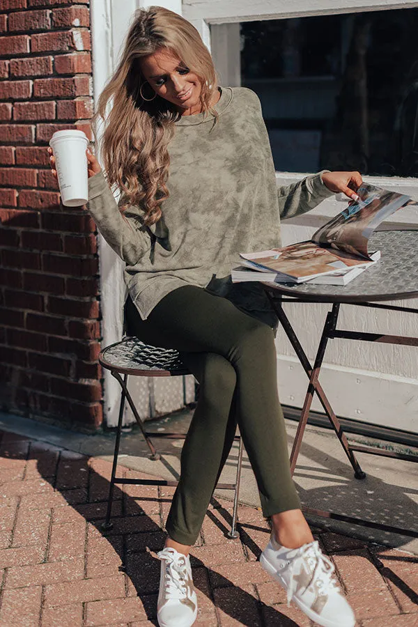 High Waist Fleece Lined Legging in Army Green