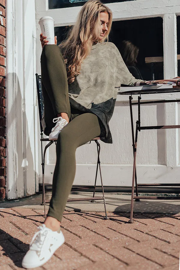 High Waist Fleece Lined Legging in Army Green