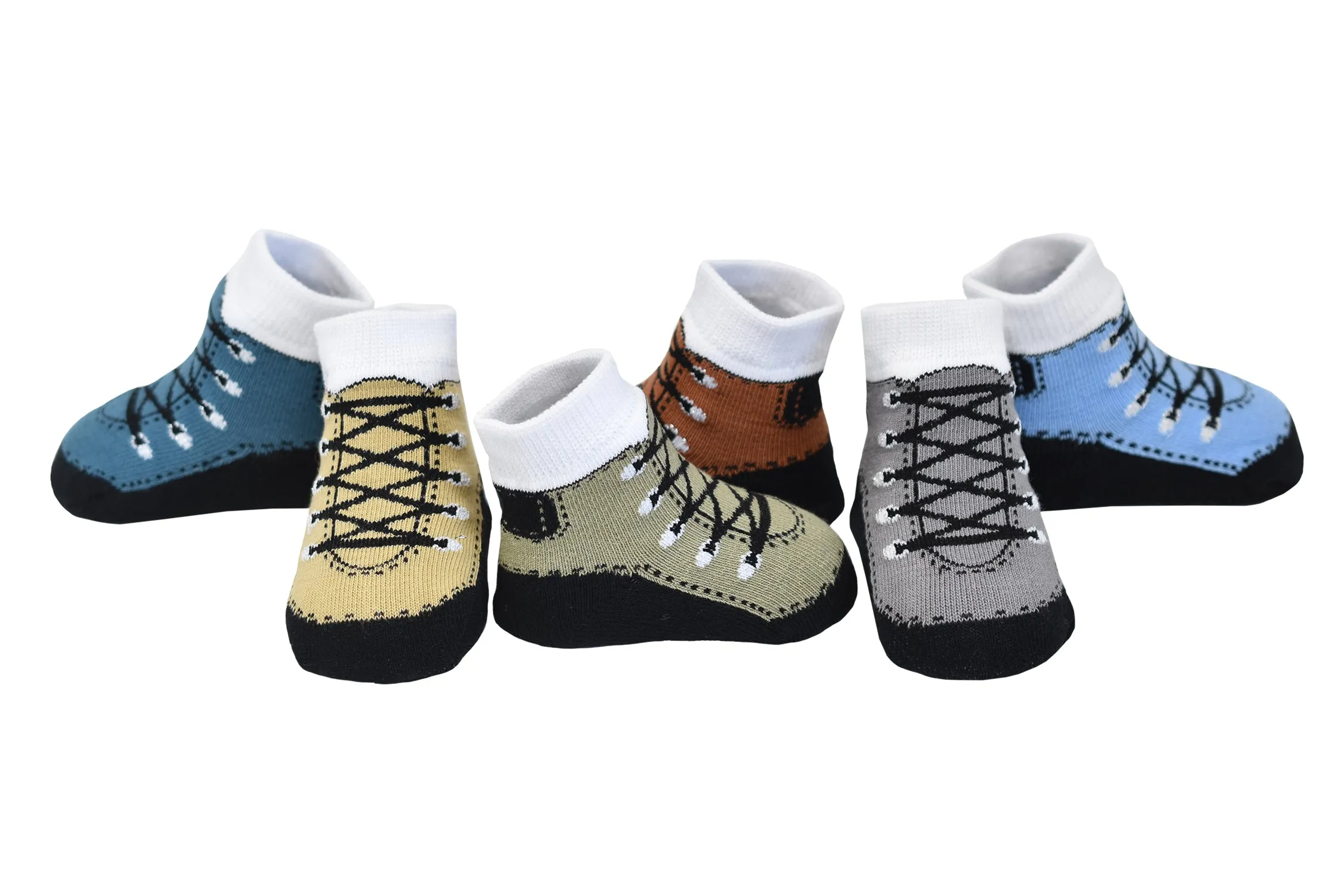 HIKER BOOTS shoe design socks. With Anti-slip soles. 6 pairs. 0-12 months