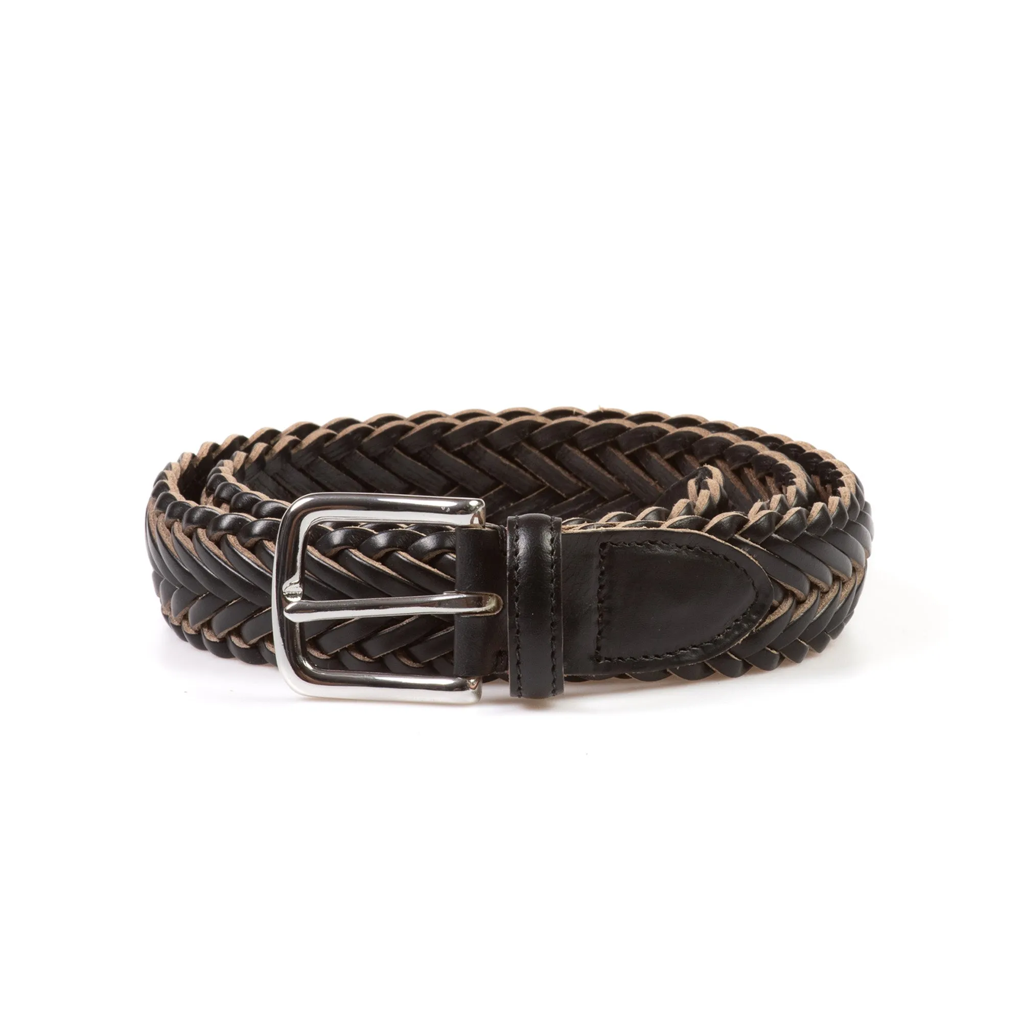 Horween Black Chromexcel Leather Belt - Plaited