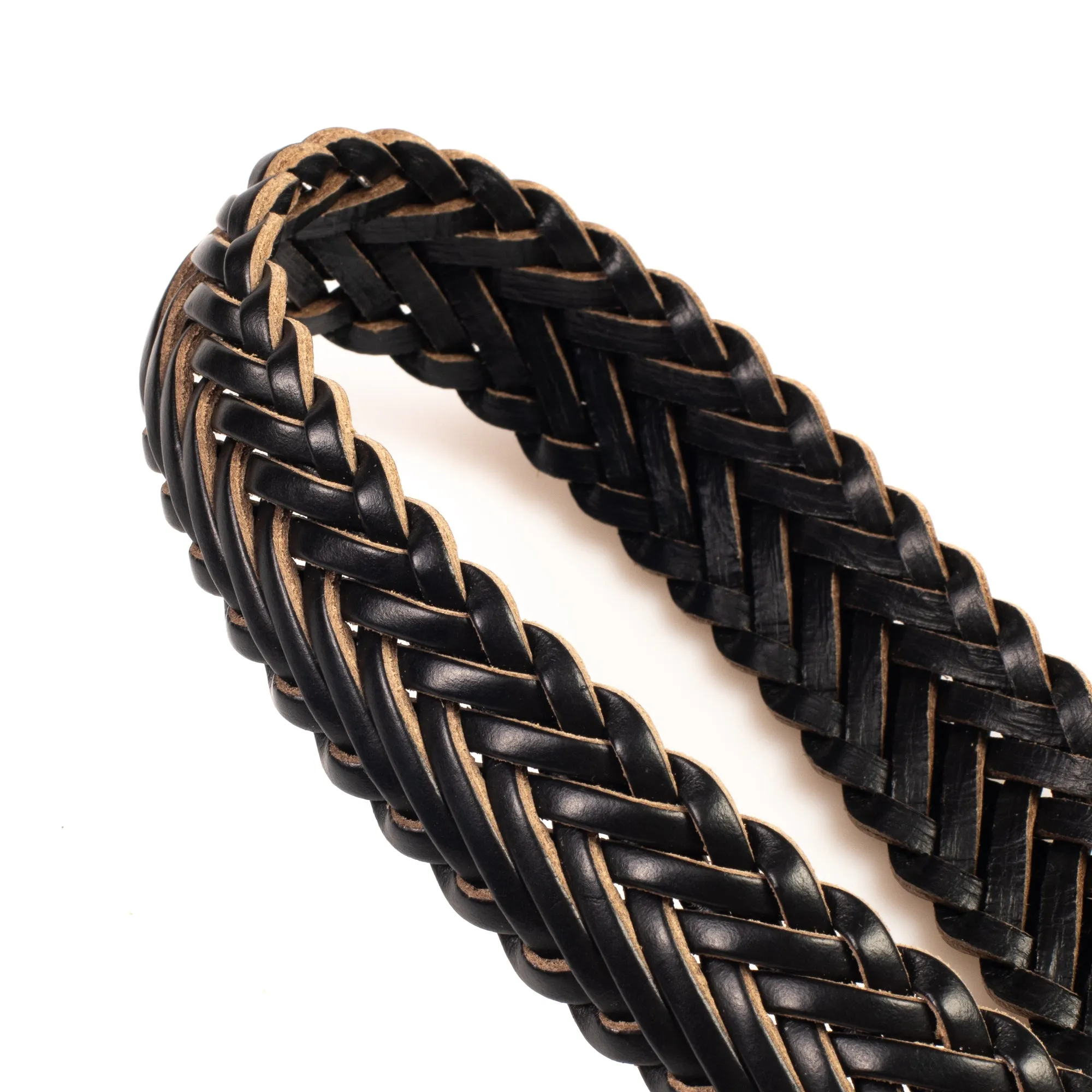 Horween Black Chromexcel Leather Belt - Plaited