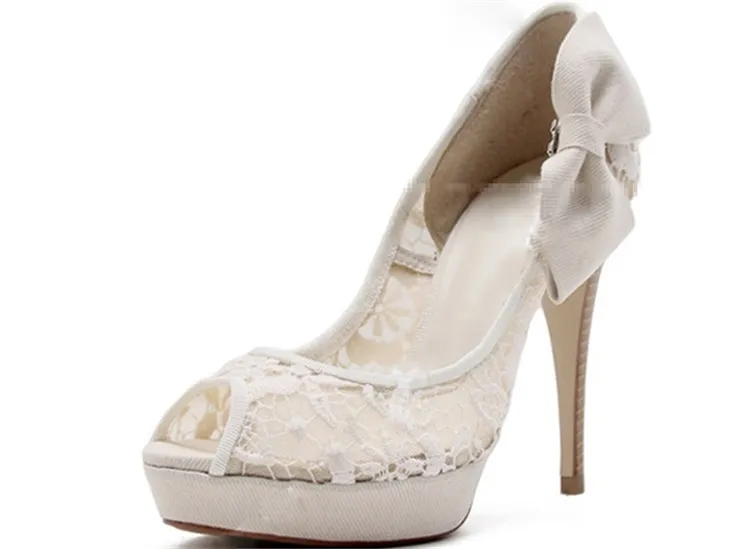 Ivory Lace High Heels Fish Toe Sexy Wedding Bridal Shoes, SY0120