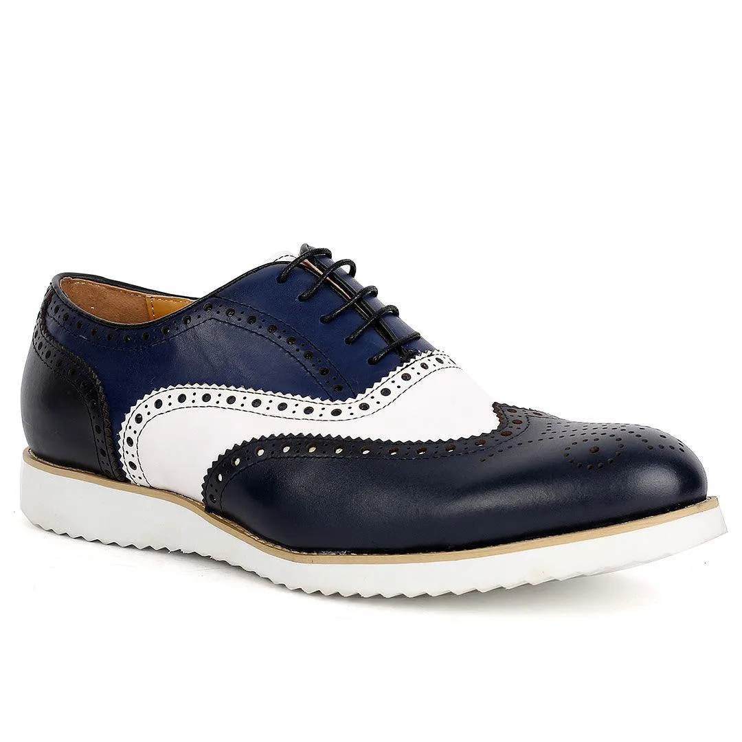 John Mendson Classic Men's Navy-Blue and White Perforated Designed Shoe