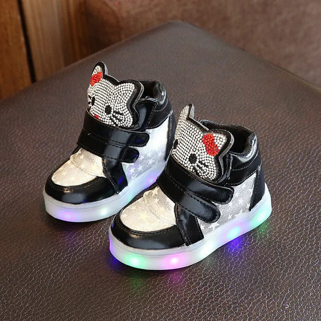 Kids Casual Lighted Shoes Girls Glowing Sneakers Children Hello Kitty Shoes With Led Light Baby Girl Lovely Boots C218