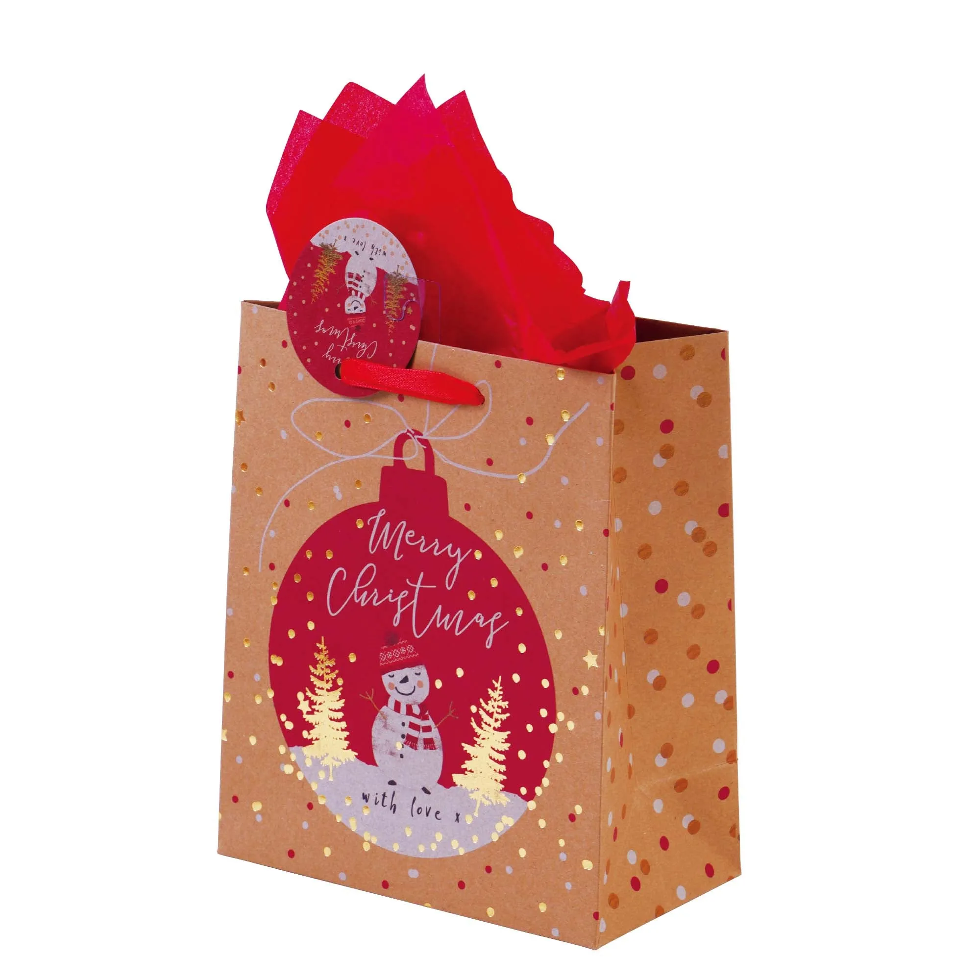 Large Christmas Holiday Glitter Kraft Gift Bag, 6 Designs