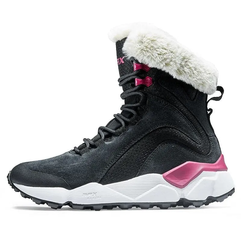 Leather  Boots Winter with Fur Super Warm Snow Boots  Winter Work Casual Shoes Sneakers High Top Rubber Ankle Boots Female