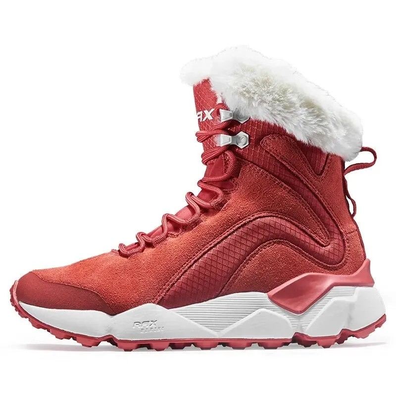 Leather  Boots Winter with Fur Super Warm Snow Boots  Winter Work Casual Shoes Sneakers High Top Rubber Ankle Boots Female