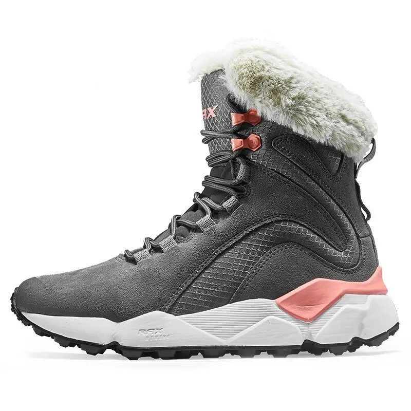 Leather  Boots Winter with Fur Super Warm Snow Boots  Winter Work Casual Shoes Sneakers High Top Rubber Ankle Boots Female