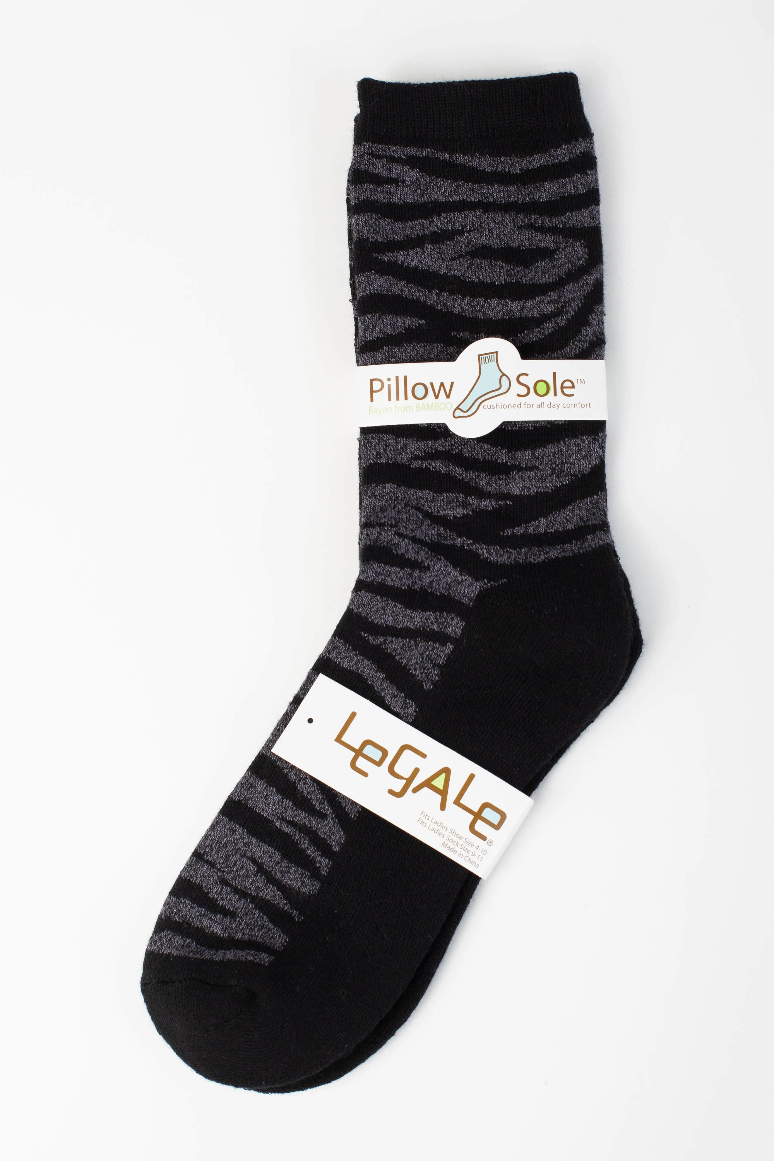 Legale Womens Zebra Pillow Sole Crew Socks