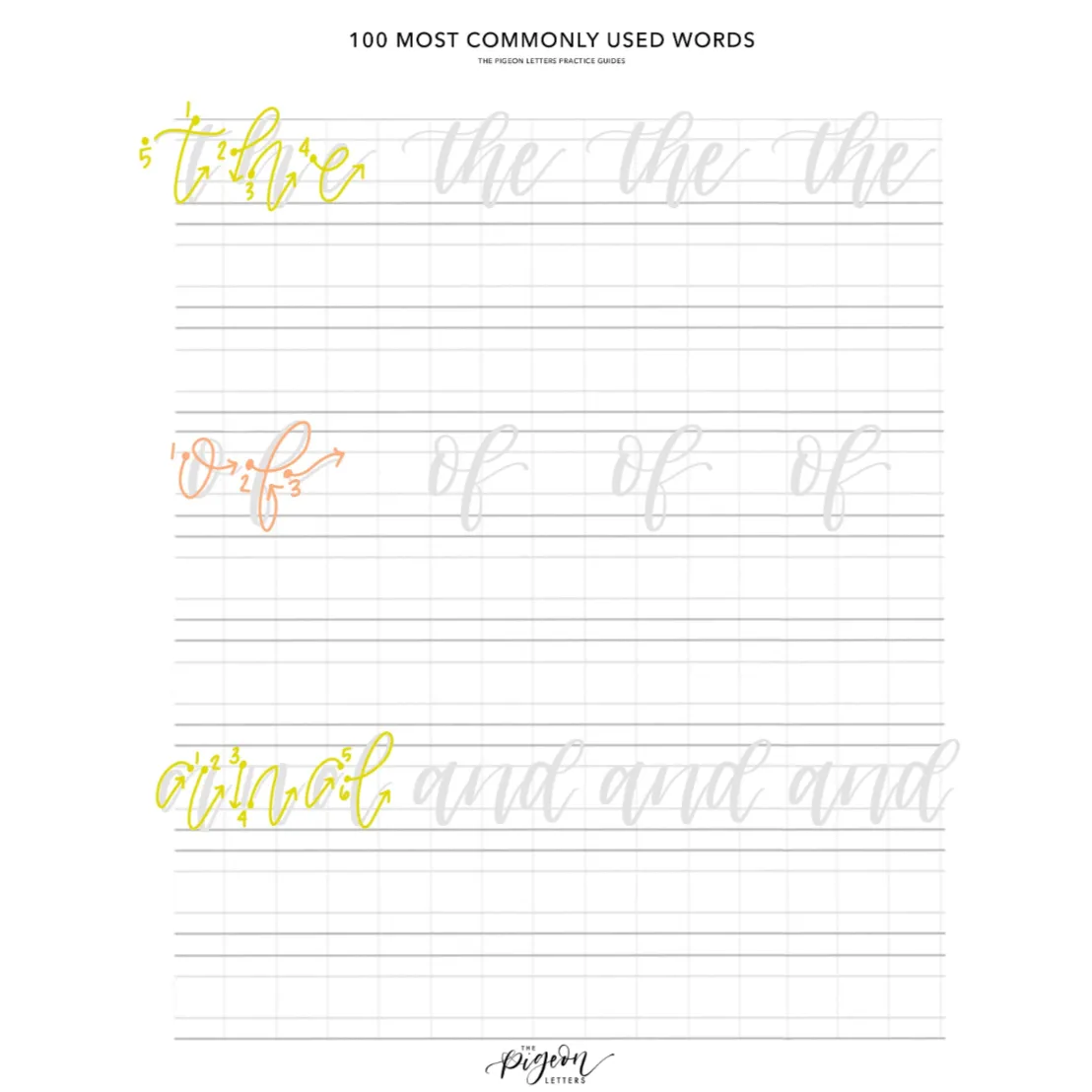 Lettering Practice Sheets - Top 100 Most Used Words