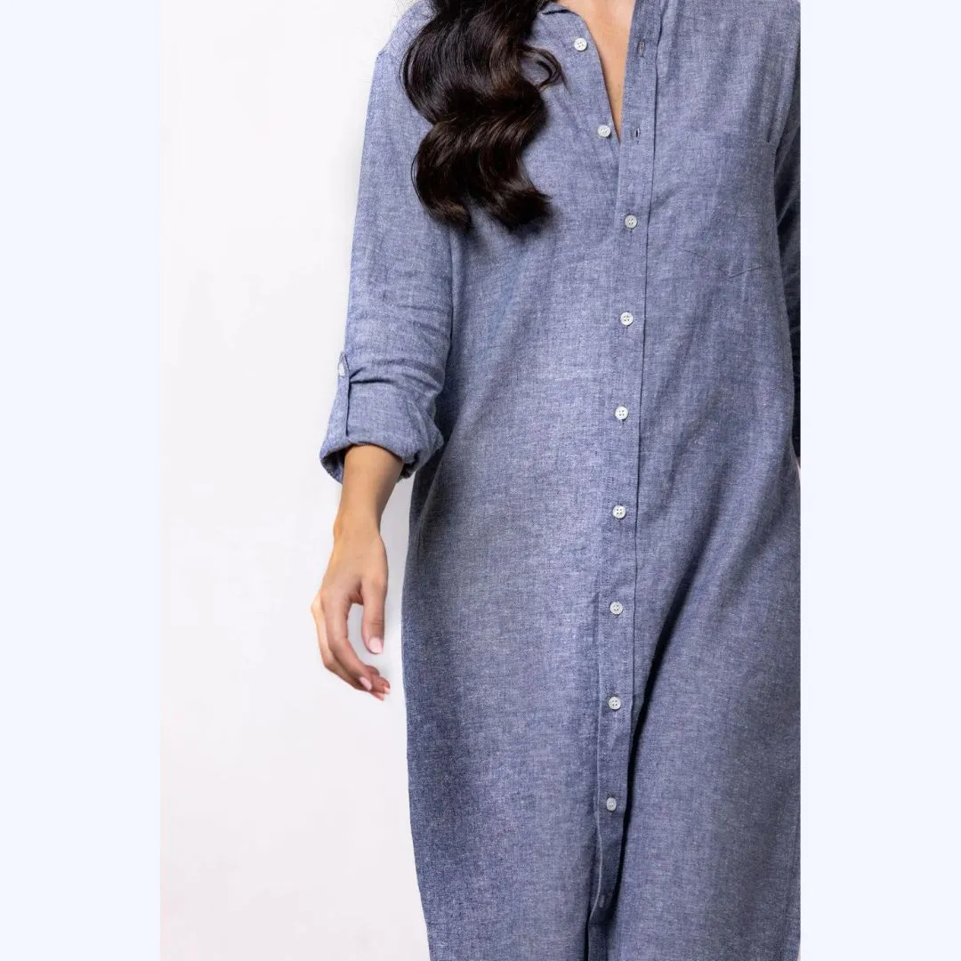 Long Chambray Shirt Dress