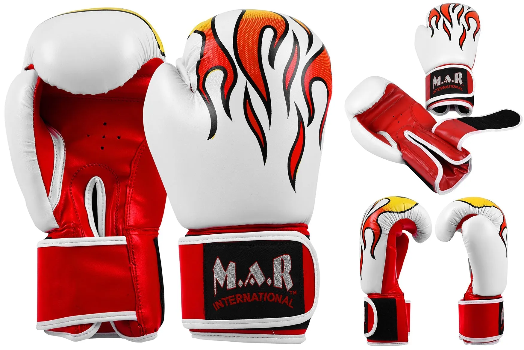 MAR-116 | White Flame Print Boxing/Kickboxing Gloves