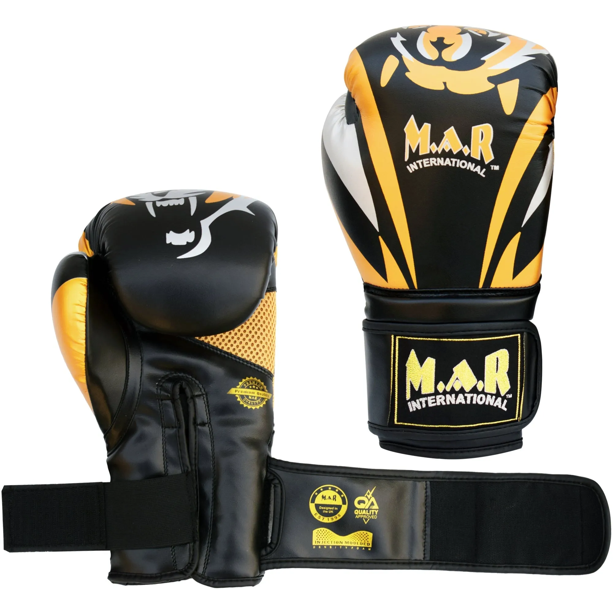 MAR-118B | Gold & Black Tiger Print Boxing & Kickboxing Gloves