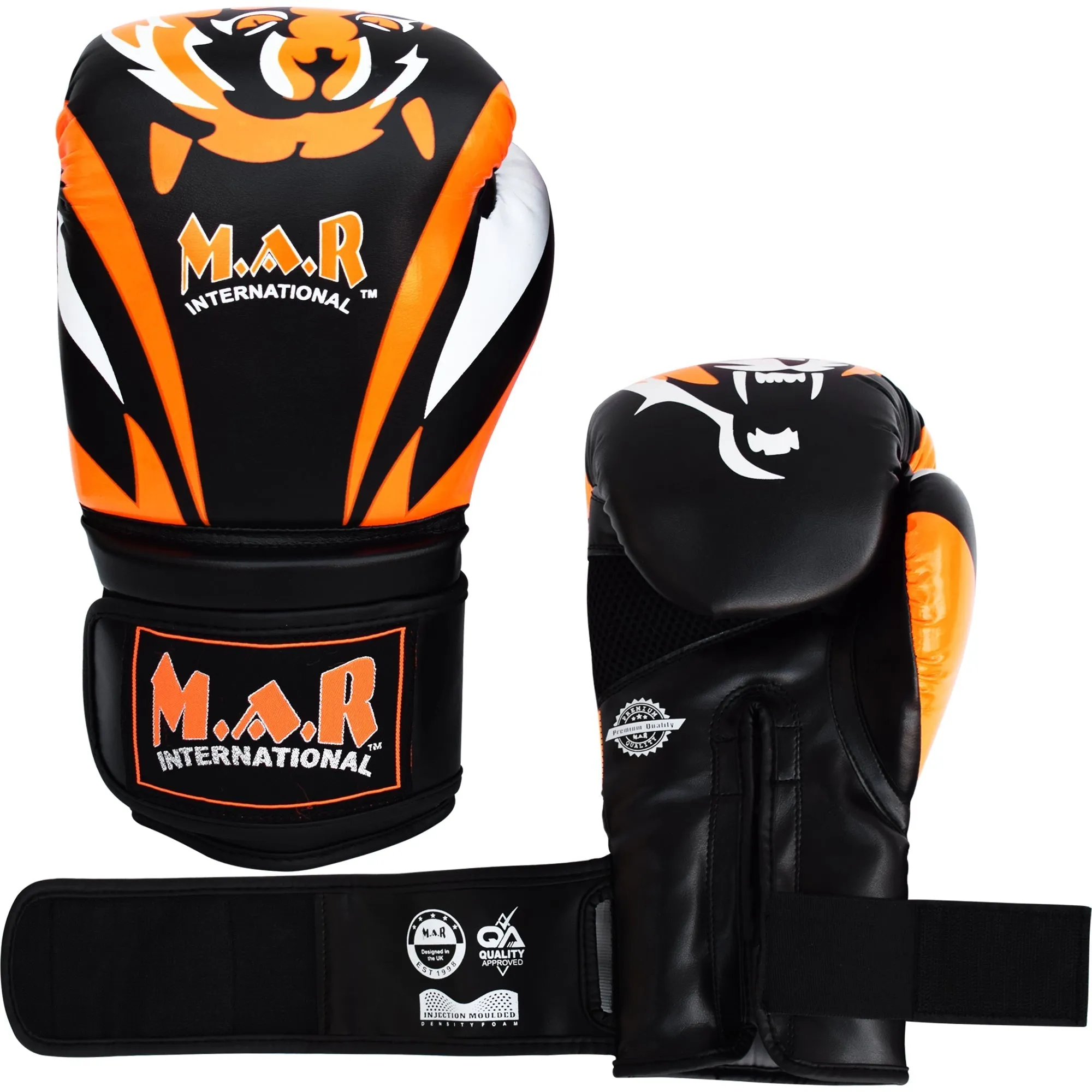 MAR-118C | Orange & Black Tiger Print Boxing & Kickboxing Gloves