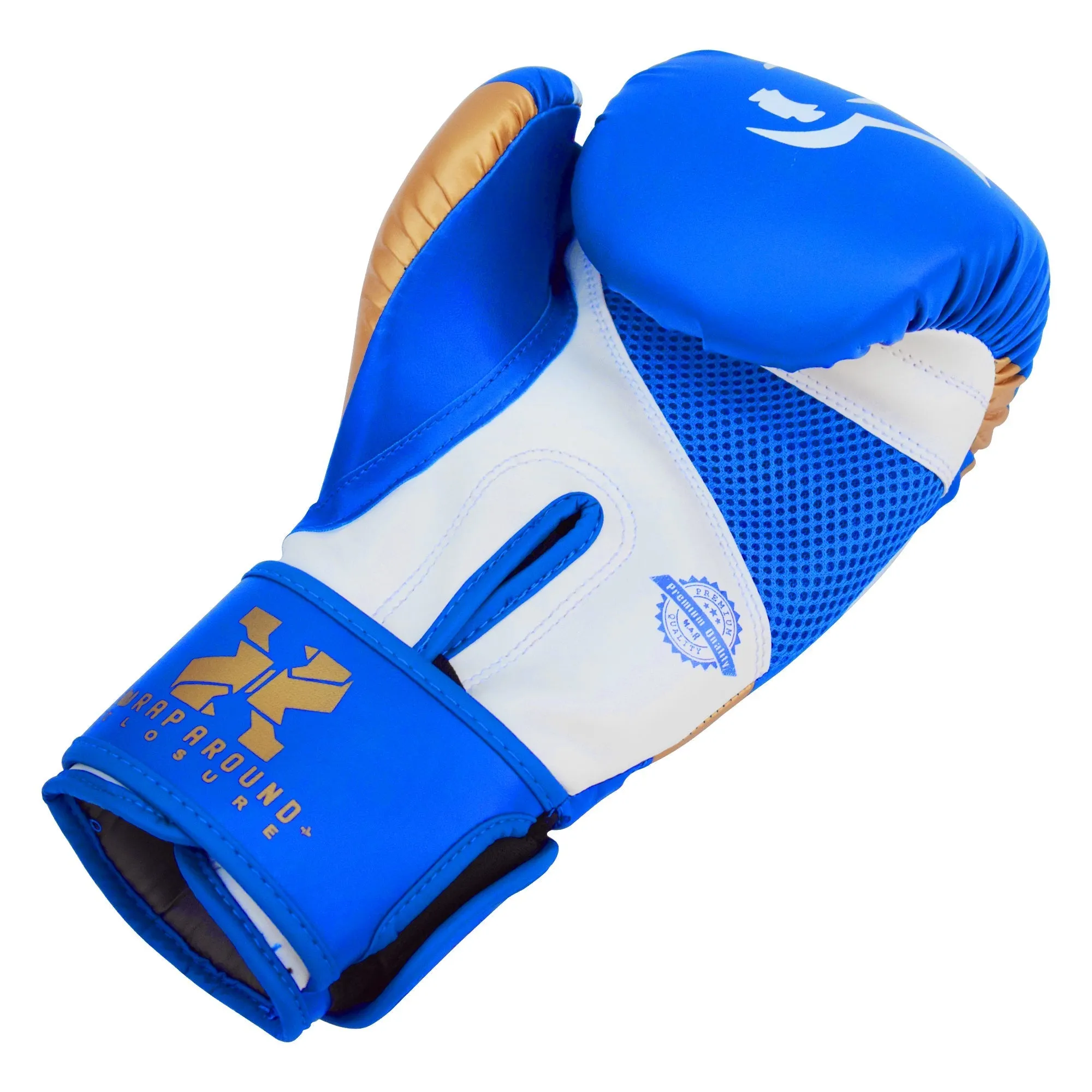 MAR-118E | Blue & Gold Tiger Print Boxing & Kickboxing Gloves