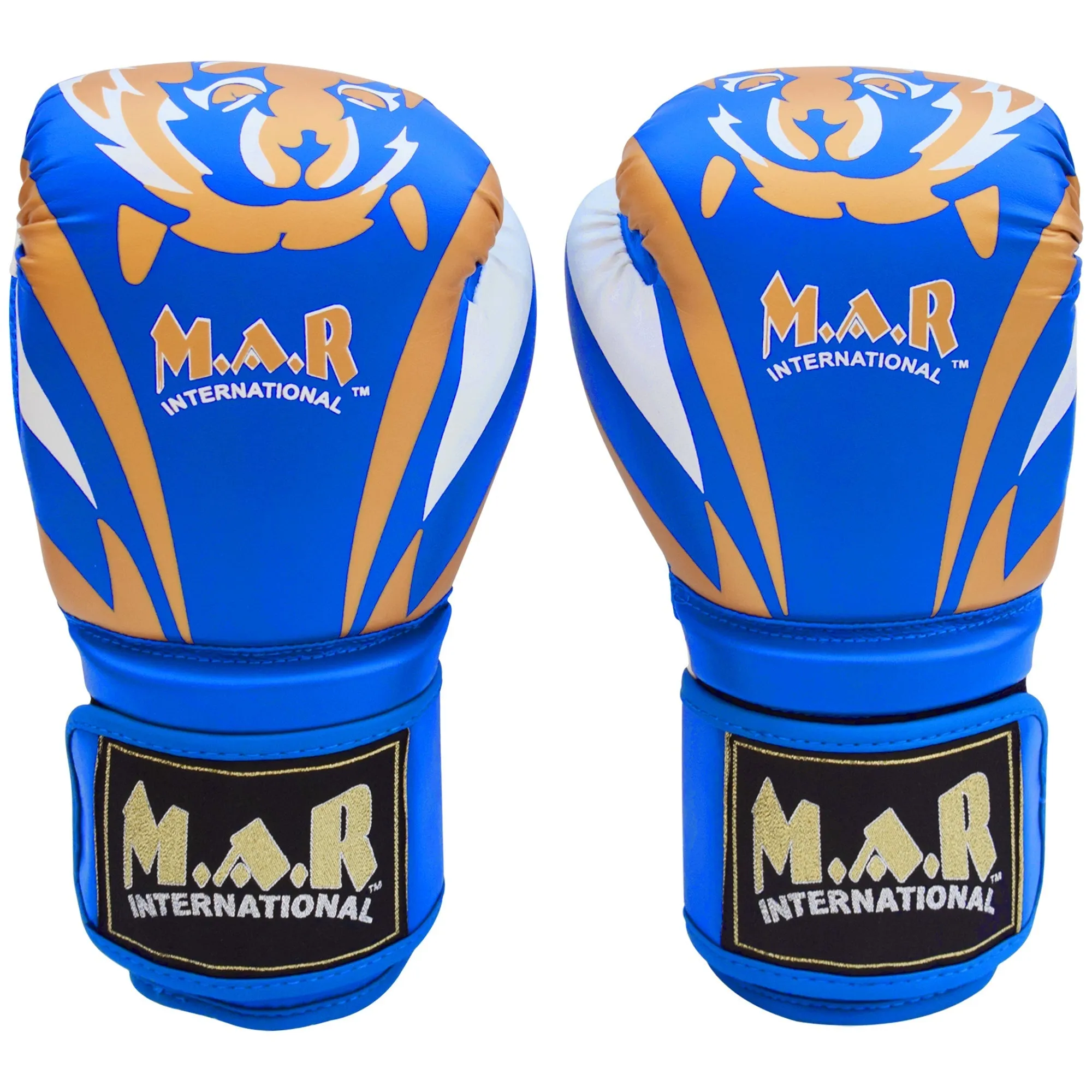 MAR-118E | Blue & Gold Tiger Print Boxing & Kickboxing Gloves