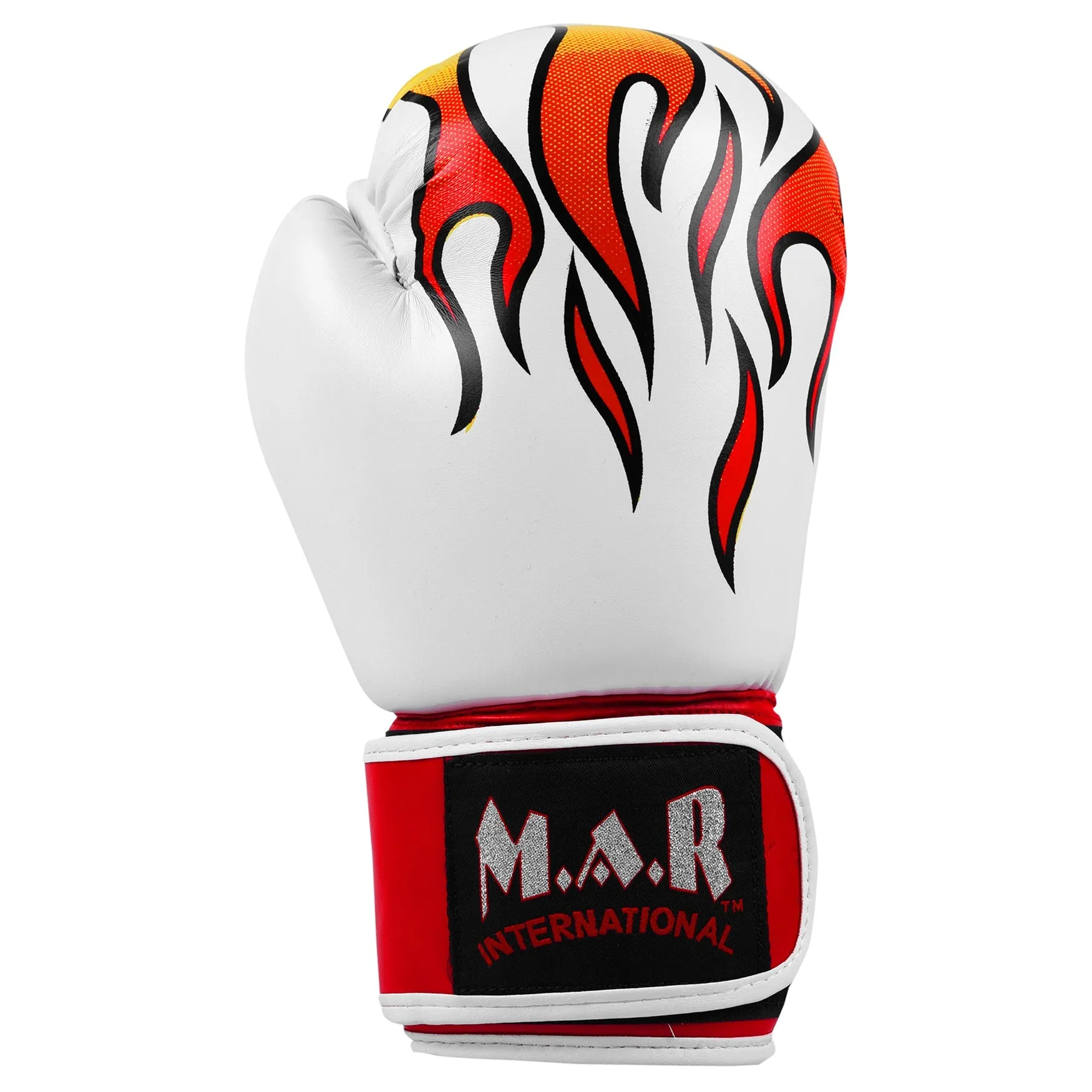 MAR-182 | White Flame Print Boxing/Kickboxing Gloves for Kids