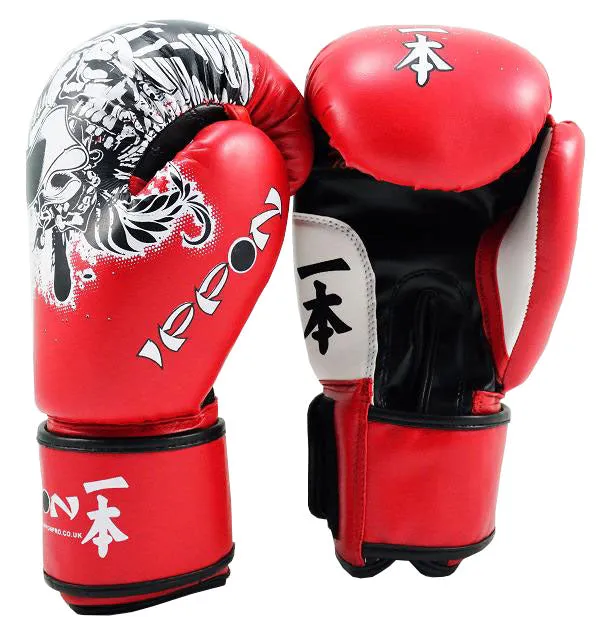 MAR-411 | White Red IPPON Boxing Gloves w/ Skull Design