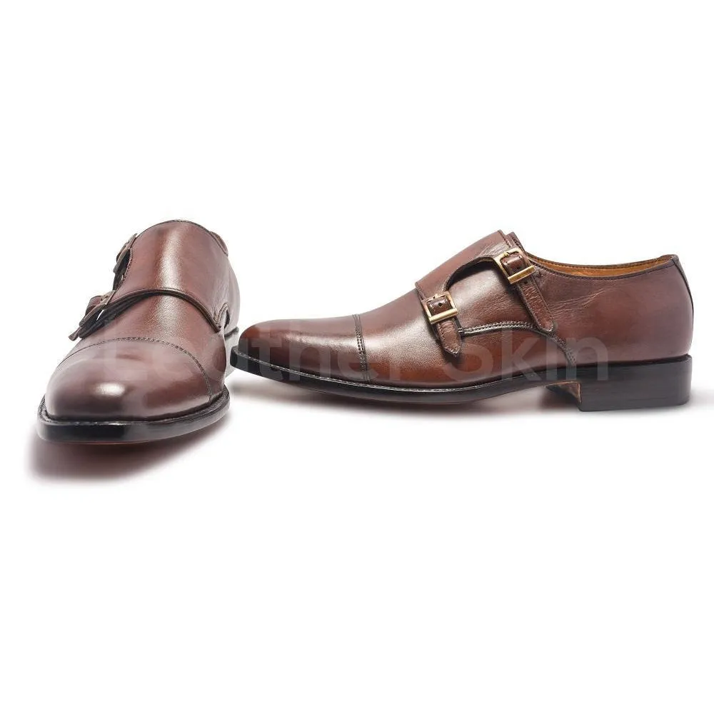 Men Brown Monk Genuine Leather Shoes