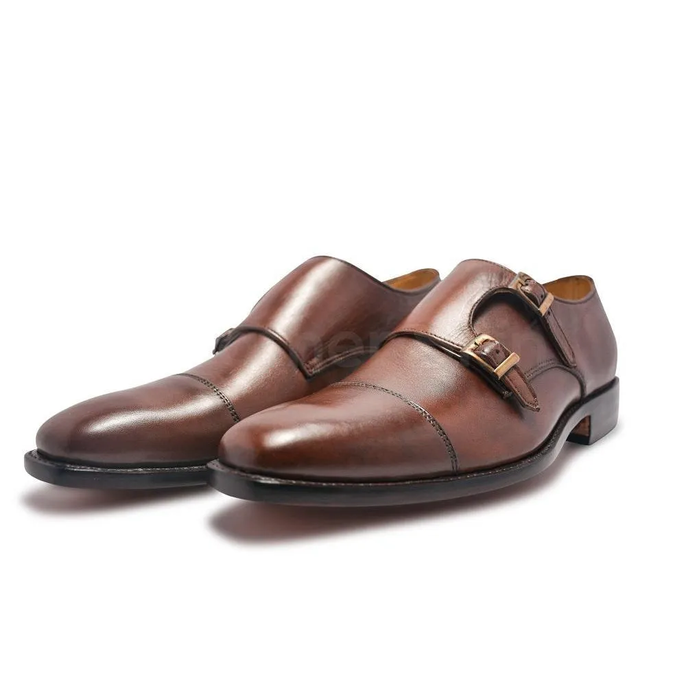 Men Brown Monk Genuine Leather Shoes