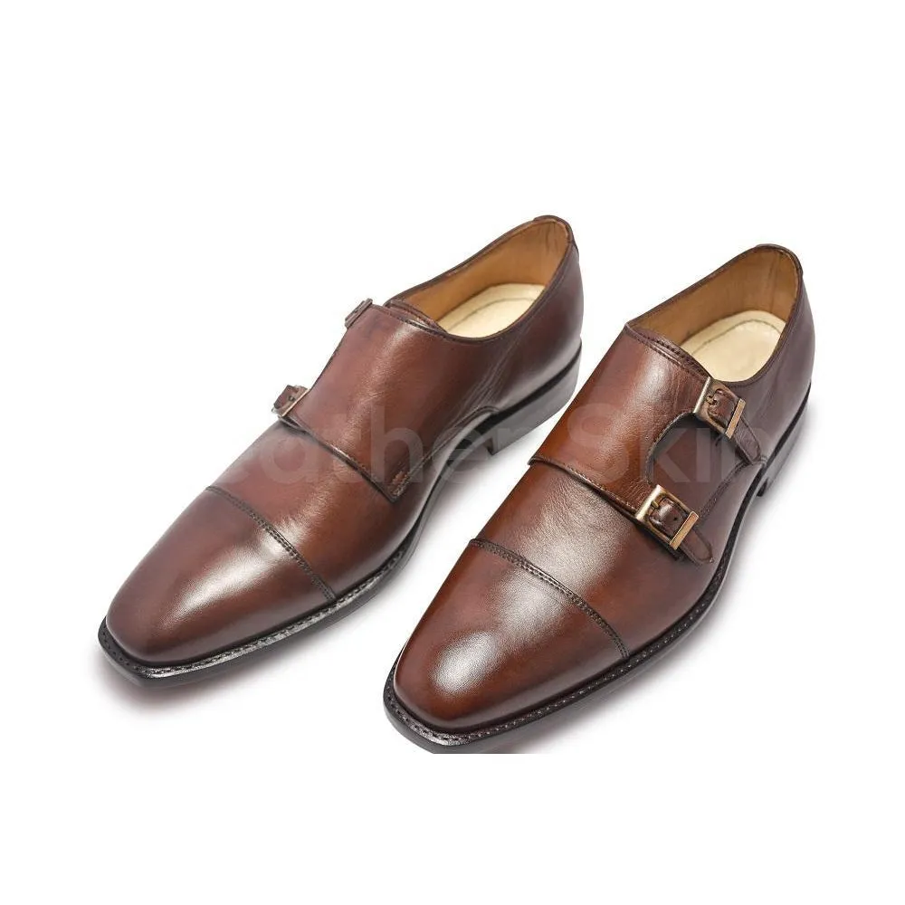 Men Brown Monk Genuine Leather Shoes