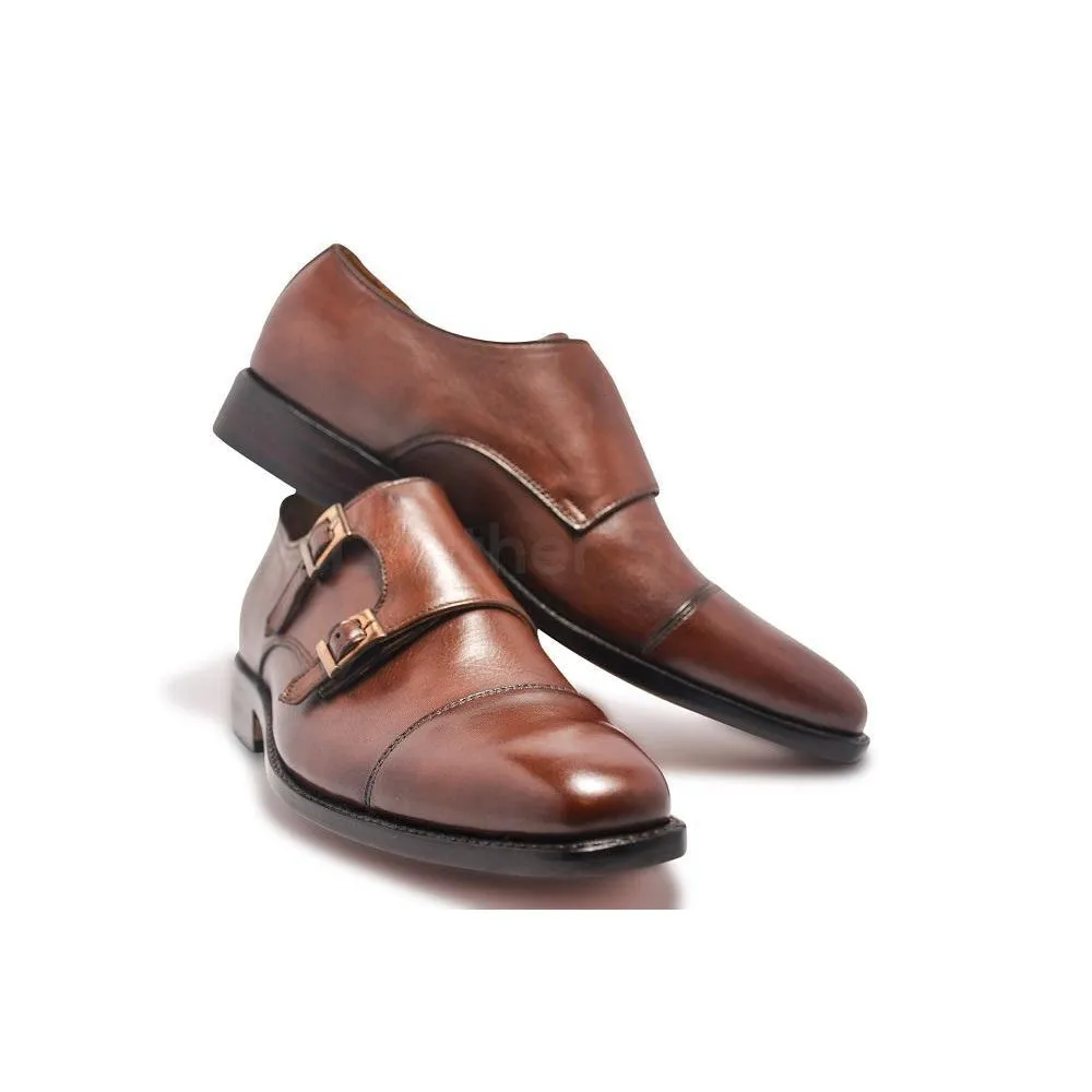 Men Brown Monk Genuine Leather Shoes