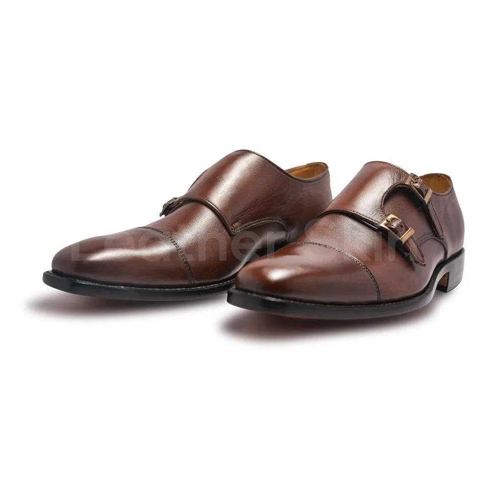 Men Brown Monk Genuine Leather Shoes