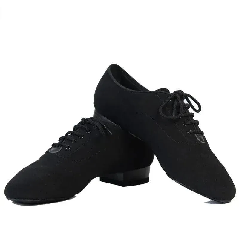 Mens Dance Shoes Ballroom - Black Oxford Cloth Low Heel BD Latin Dance Shoes for Men