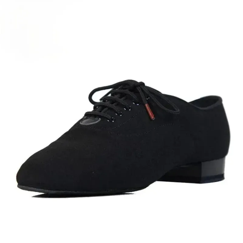 Mens Dance Shoes Ballroom - Black Oxford Cloth Low Heel BD Latin Dance Shoes for Men